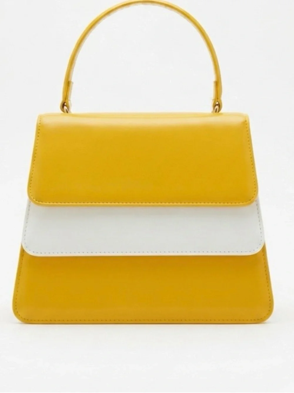 Yellow & White Structured Top-Handle Bag